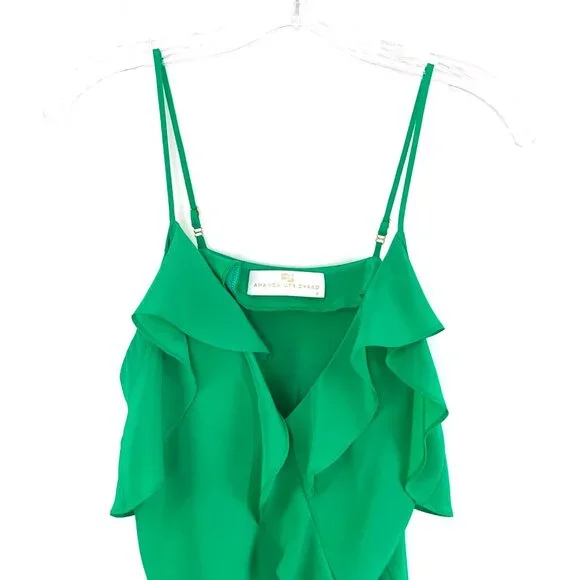 Amanda Uprichard Silk Ruffle Front Spaghetti Strap Cami Top Kelly Green Medium - Picture 15 of 16